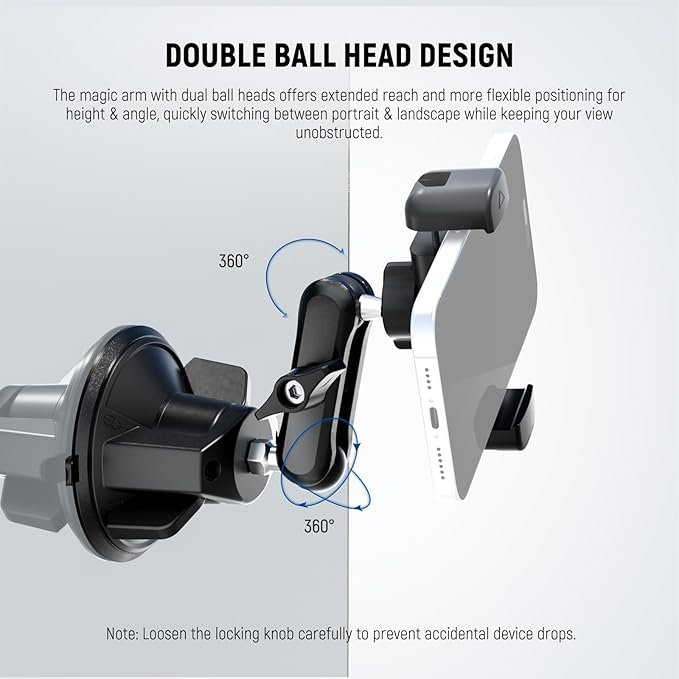 NEEWER Phone Holder for Your Car, 360° Rotating Vacuum Suction Cup Metal Cell Phone Mount Magic Arm Compatible with iPhone Samsung for UTV Windshield Skylight Glass Navigation Video Recording, PA136 - Image 3