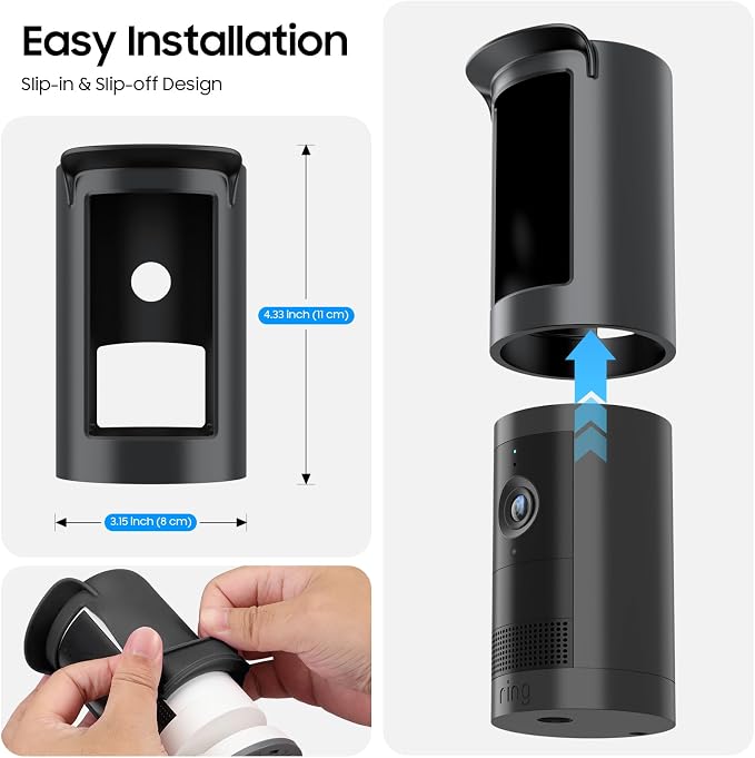 Fintie Silicone Weatherproof Case for Ring Outdoor Cam Plus 2025, Black | Weather Resistant Soft Protective Cover, Dustproof Camera Skin, Hat Brim Design, Easy Slip-On Installation - Image 7