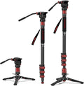 IFOOTAGE Cobra 3 Monopod with Pedal C180F-P with Fulid Head K5S,Carbon Fiber Monopod for Camera,DSLR,Minipod Base-P Pedal Lock Design Tripod,Payload up to 17.6lbs/8KG,Max. Height 71"/180cm by IFOOTAGE