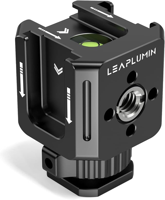 Triple Cold Shoe Mounts Adapter, 3/8'' Screw Hole to 1/4'' Screw Hole, Aluminum Alloy Hot Shoe Extension Bracke for DSLR Camera Flash Light, Monitor, Microphone-Black by Leaplumin