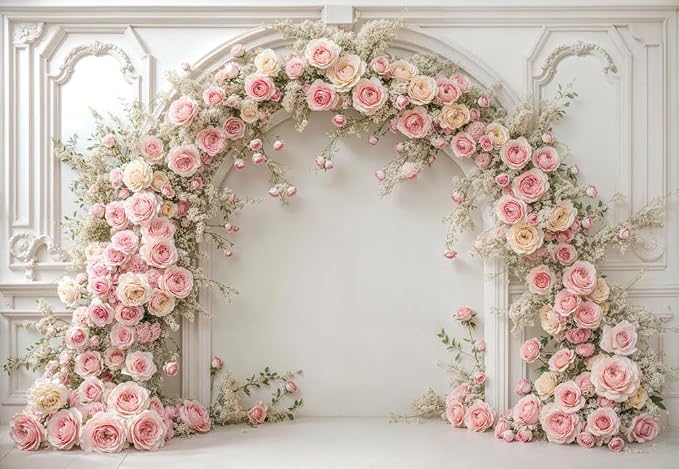 Kate 7×5ft (2.2×1.5m) White Plaster Line Wall Backdrop Photography Arched Flower Door Indoor Birthday Girl Party Party Wedding Maternal Portrait Background Photography Studio Props Photos Videos - Image 2