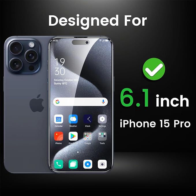 Romkasi 4 Pack Privacy Screen Protector for iPhone 15 Pro 6.1 Inch with 4 Pack Camera Lens Protector, Anti Spy Tempered Glass Film, Anti-Scratch, Touch Sensitive, Case Friendly - Image 2