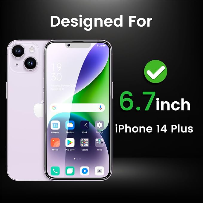 Romkasi 3 Pack Privacy Screen Protector for iPhone 14 Plus 6.7 Inch with 3 Pack Camera Lens Protector, Anti Spy Tempered Glass Film, Anti-Scratch, Touch Sensitive, Case Friendly - Image 2