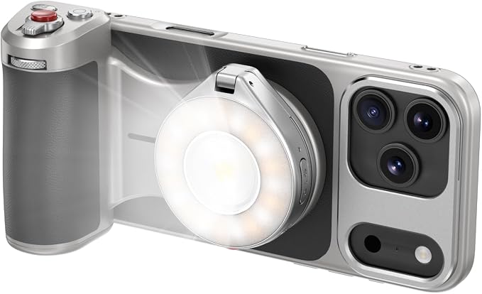 TELESIN Magnetic Master Grip & Flash Light Kit Universal for iPhone/MagSafe | Phone Camera Grip Creator Kit Built-in 3200mAh Wireless Charging - Bluetooth App Control [Case for iPhone 17 Pro MAX] by telesin