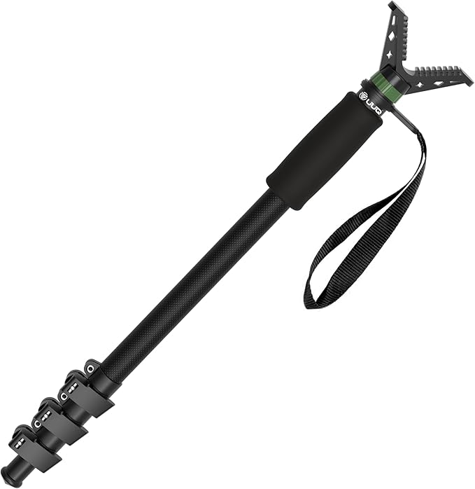 UUQ M4 Carbon Fiber Monopod Shooting Stick and Gun/Rifle Rest, 4-Section Adjustable Height, Durable and Lightweight Versatile Trekking Pole, Portable Compact for Hunting, w/Spike Foot by UUQ