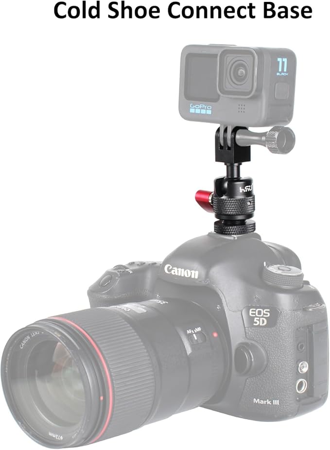 HSU Cold Shoe Mount Adapter with 1/4”-20 Screw Hole | Aluminum 360° Rotation Camera Tripod Mount for GoPro Hero 13/12/11/10/9/Osmo Action, Tripod Selfie Stick, DSLR Camera Flash - Image 3