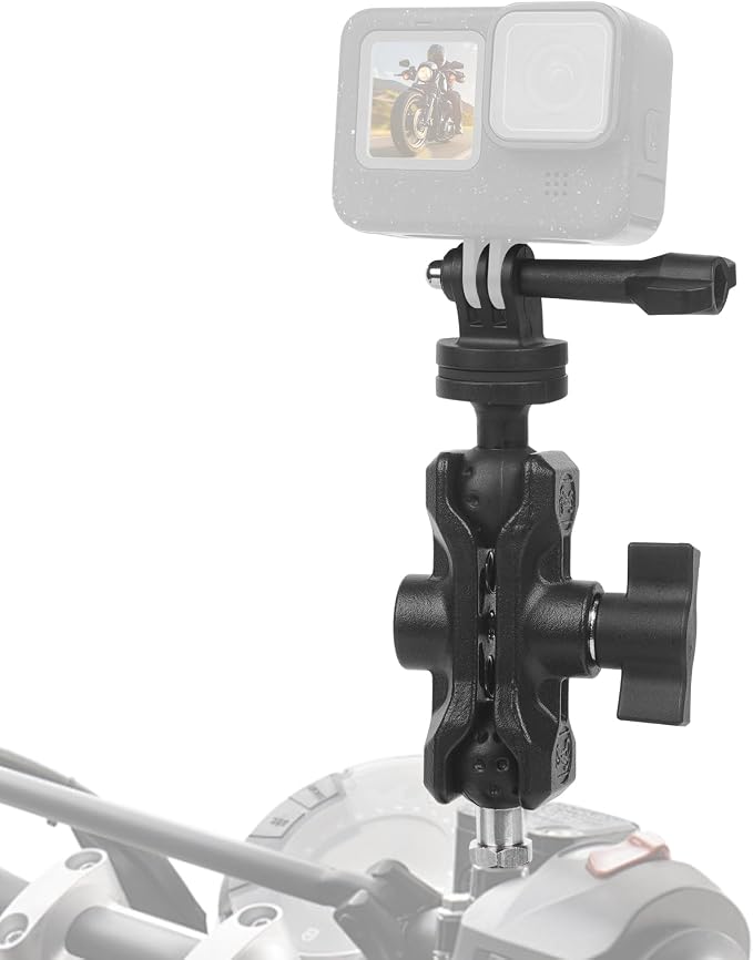 Camera Mount with 360°Dual Ball Head, Motorcycle Handlebar Mounting Bundle Kit for lnsta360 X5/X4/X3/X2/Gopr01/4-20 & Tripod Adapter, Action Camera Mount Adapter for M6 Hole Base,75017 by Mechrig