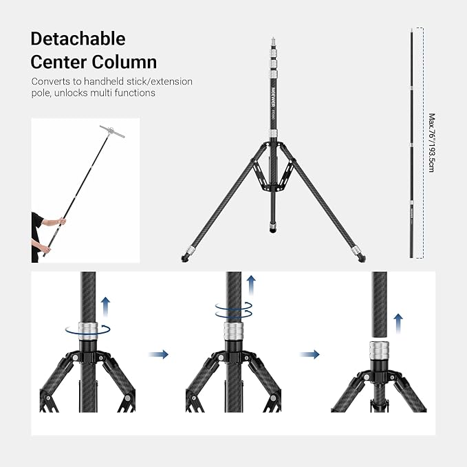 NEEWER Carbon Fiber Tripod Stand w Reversible Legs, 35"-102" Portable Lightweight Photography Light Stand for Strobe Softbox Ring Light Action Cam DSLR Streaming Recording, 6.6lb/3kg Max Load, ST260C - Image 4
