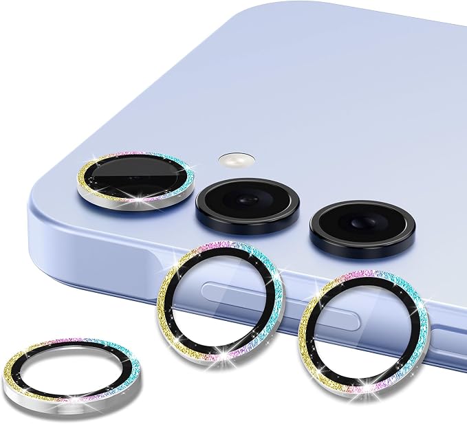 for Samsung Galaxy A35 5G Camera Lens Protector, Individual Metal Ring Tempered Glass Lens Cover, [Strong Adsorption] Scratch Resistant Ultra-Thin HD Clear Lens Cover, 1 Set-Colorful Sparkly - Image 2