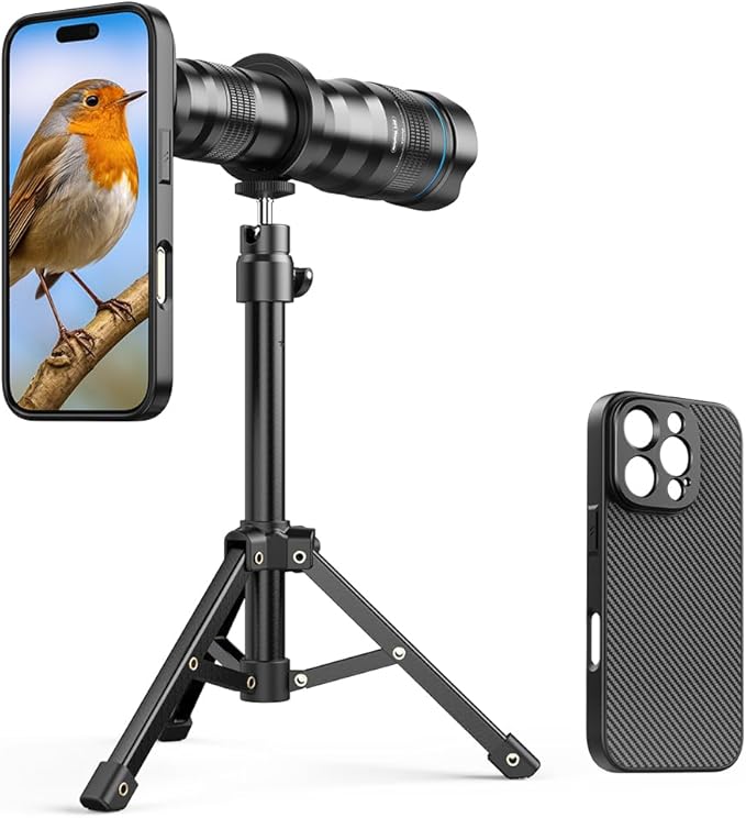 APEXEL 36x Telephoto Lens Compatible with iPhone 16 Pro | Photography for Travel, Birdwatching, Exploration | Kit with Sturdy Metal Tripod and Threaded Phone Case by Apexel