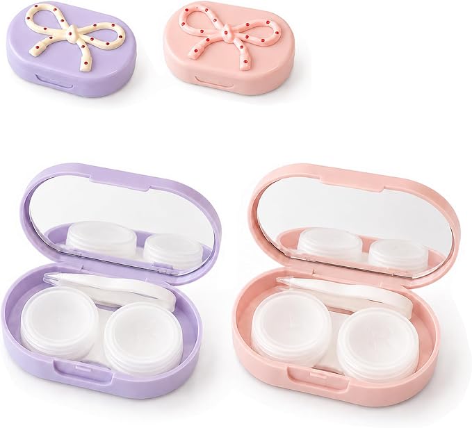 Cute Bow Contact Lens Case, Portable Travel Contact Lens Holder with Mirror, Aesthetic Bow Tie Contact Lenses Kit for Daily & Travel Use (#Style B) by XHLIZHU
