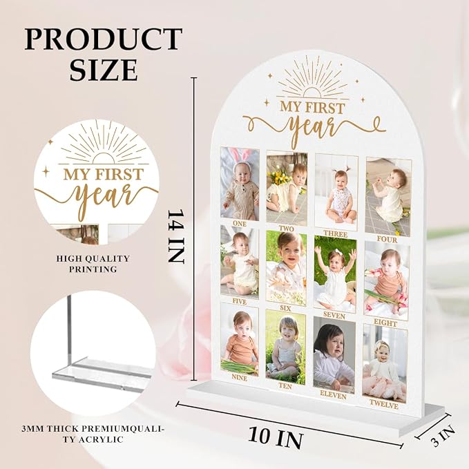 My First Year Photo Board Baby Milestone Signs One Year of Baby Photo Board, Best Babies Keepsake 10x14 Inches Acrylic Sign Decor Fits 2" x 3" Photo A05 - Image 2