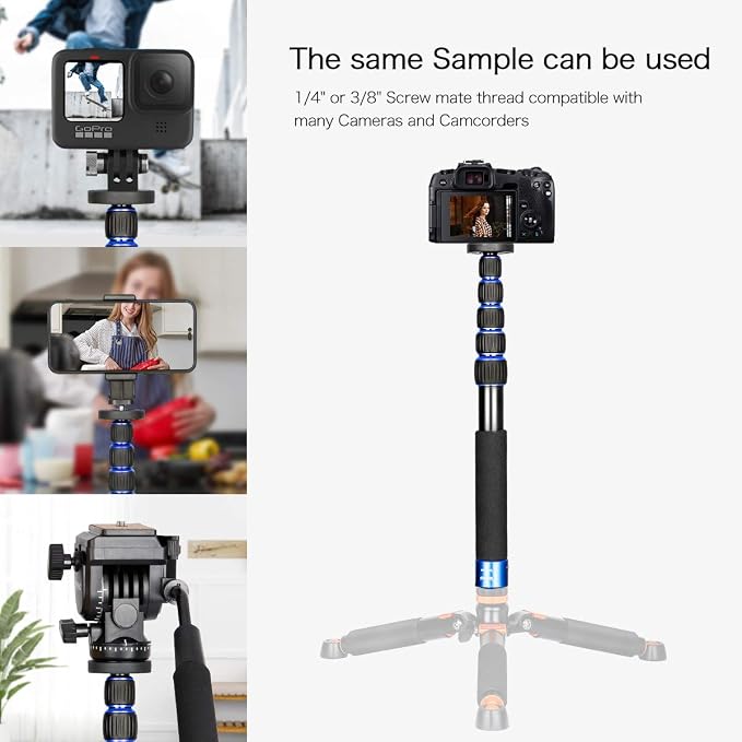 Koolehaoda 6-Section Camera Monopod, Compact Portable Folds to 15" | Aluminum Alloy Unipod Stick, Max Load 22lbs/10kg, Lightweight Travel Photography, for DSLR Mirrorless Camera - Image 4