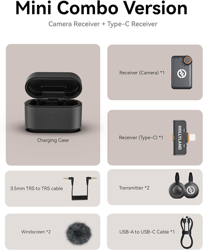Hollyland Lark M2S Mini Combo (Camera RX+Type-C RX) Wireless Microphone for Camera/iPhone/Android/Laptop, 7g Lightweight, Titanium Clip, 300m Range, Content Creators, Online-Teaching, Streaming | Camera receiver, Type-C receiver, 7g design, titanium cl... - Image 8