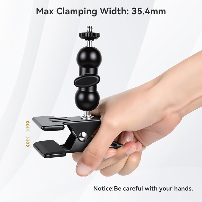 UTEBIT Dual Ball Head Cameras Clip for GoPro, with 1/4'' Swivel Mount | 66mm Strong Magnetic Base with 360° Dual Ball Heads for Studio Backdrops, Video Lights, Photography Accessories Clamp, Black - Image 3