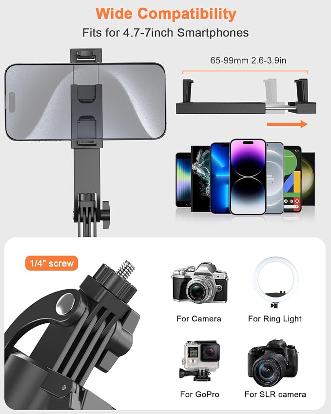 Yeaki 71” Auto Face Tracking Tripod for iPhone with Light,360° Rotating Phone Stand with Rechargeable Remote Control for TikTok Vlog Video Recording, Phone Tripod for Android Camera/GoPro/Ring Light - Image 7