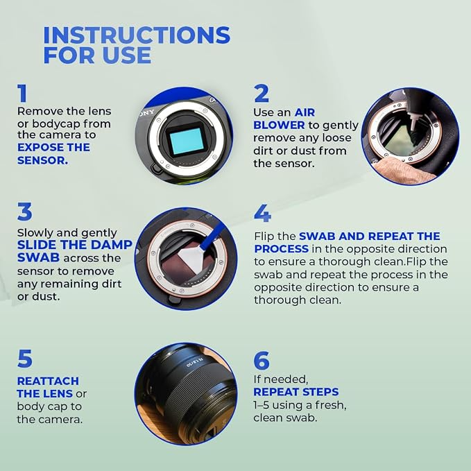 REFLEX CAMERA 24mm 8 Piece Camera Sensor Cleaning Kit 6 Full Frame Double end Swabs, 5ml Cleaner, Micro Fiber Cloth, Residue-Free Cleaning Kit for Sony, Canon, Nikon DSLR and Mirrorless Cameras - Image 4