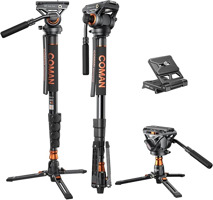 Monopod for Camera, COMAN Camera Monopod with Feet Q6 Fluid Head with Tripod Stand 71.25 inch Max Load 22 Lbs for Photography, Cameras, Canon, Nikon, Sony, DSLR, Video Camcorder by Famall