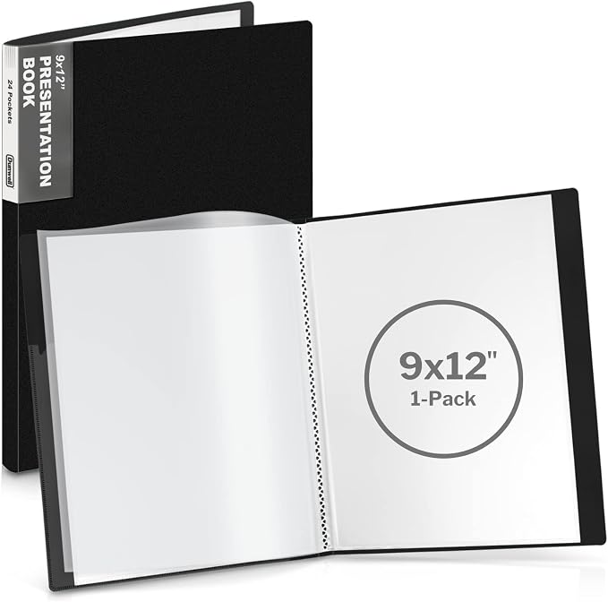 Dunwell 9x12 Presentation Binder, 24 Pockets, Displays 48 Pages, Aqua | Clear Plastic Sleeves, Acid-Free Poly, Fits 9x12 & A4 Documents, Artwork Storage by Dunwell