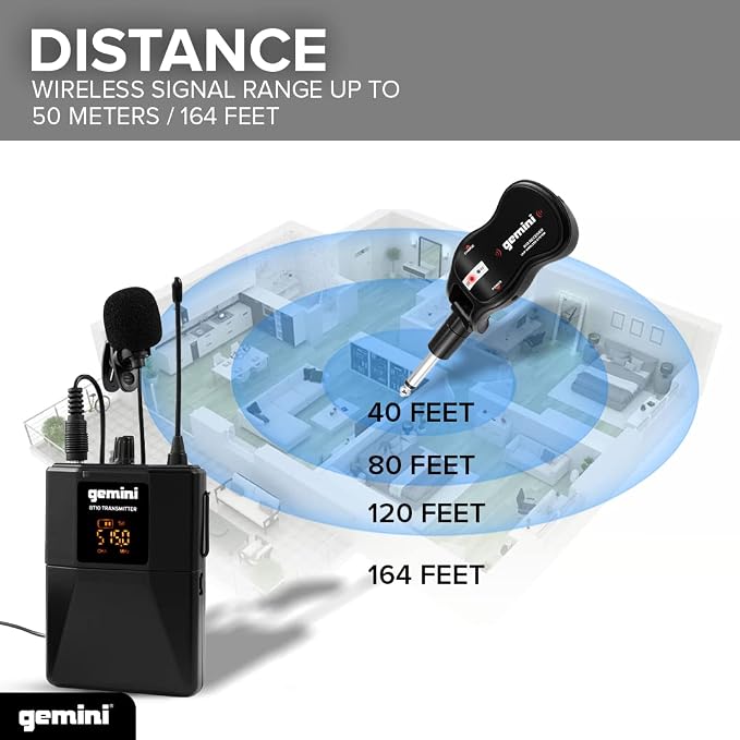 Gemini UHF Wireless Headset & Lavalier System, Rechargeable (GMU-HSL100) | UHF wireless headset & lavalier, rechargeable - 160+ ft range - plug-and-play - 1/4" plug for PA/amp - Image 4