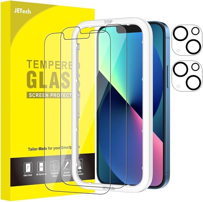 JETech Screen Protector for iPhone 13, 2+2 Pack | with Camera Lens Protector, HD Clear Tempered Glass, Anti-Scratch Protection, Easy Installation Tool by JETech