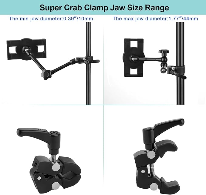 Mippko iPad Holder for Microphone Stand/Mic Music Stand,Tablet Mount Compatible with 4.7~12.9" / Nexus/LG G Pads/e-Reader/Switch/iPhone,360° Adjustable 10" Long Aluminum Alloy Arm - Image 2