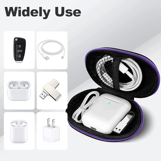 2Pack Oval Earbud Case Portable EVA Carrying Case Storage Bag Cell Phone Accessories Organizer with Carabiner for Earphone, Earbud, Earpieces, SD Memory Card, Camera Chips, Black/Purple - Image 3