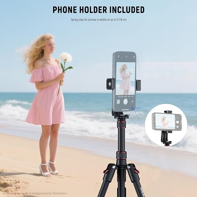 NEEWER Basics TP15 Camera Tripod Monopod, 68" Metal Heavy Duty Portable Travel DSLR Cell Phone Stand with Cellphone Holder Mount Compatible with iPhone Filming Video Recording, Ball Head Not Included - Image 5