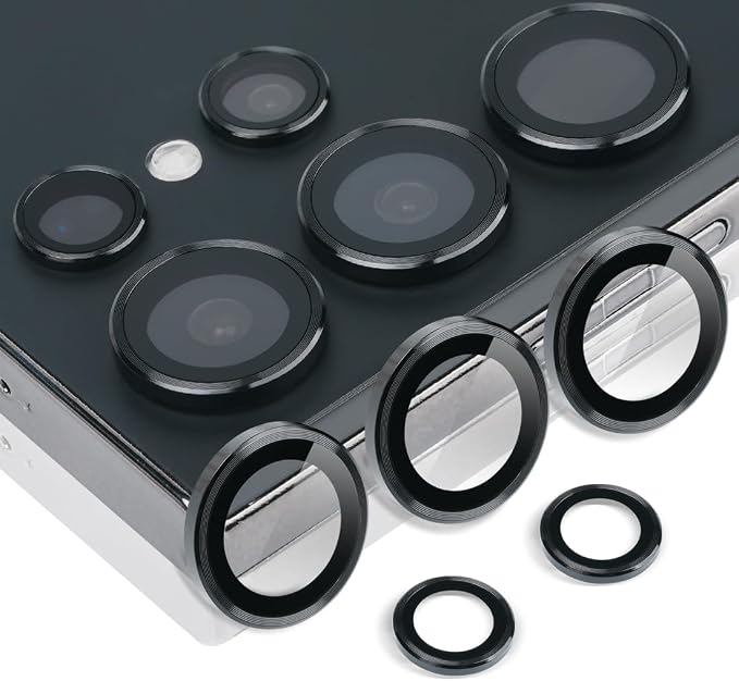 Camera Lens Protector for Samsung Galaxy S24 Ultra, Black | Tempered Glass, Auto-align Tray, Easy Installation, Case Friendly, Anti-Scratch, HD Clear, Ultra Slim by Rayorcon