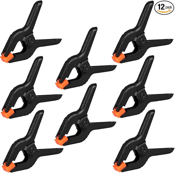 12 Pack Plastic Spring Clamps, 3.5inch Small Heavy Duty Clips for Crafts, Backdrop Stand, Woodworking, Photography Studios (Black) by Romeda
