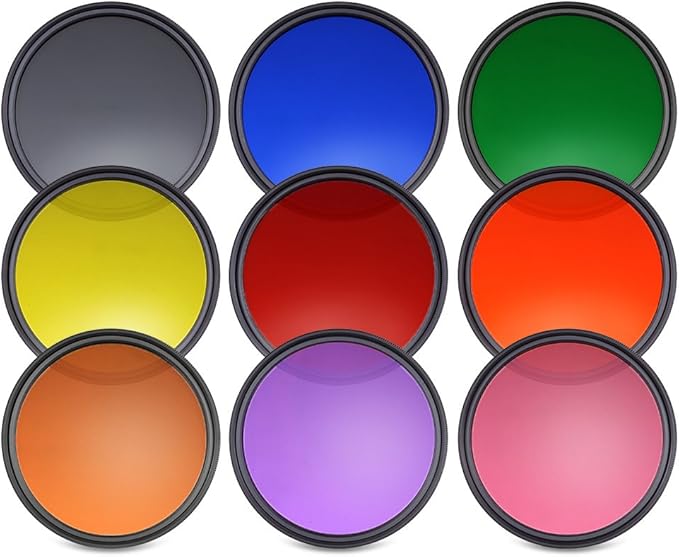 NEEWER 9PCS Full Color Lens Filter Set, 58mm Resin Lens Filters with Red, Orange, Blue, Yellow, Green, Brown, Purple, Pink, Gray Color Available with 2 Pouches, Camera Lens Accessories - Image 3