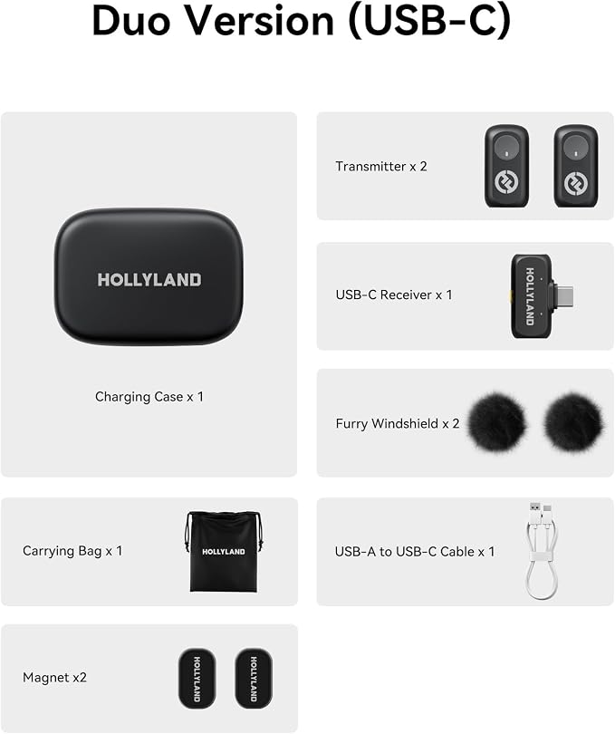 Hollyland Lark A1 Wireless Microphone for iPhone 17/16/15 & Android, 48kHz/24-bit, 3-Level Intelligent Noise Cancel, Mini Mic for YouTube, Podcast, Vlogging (Black, 2TX + USB-C RX + Charging Case) - Image 12
