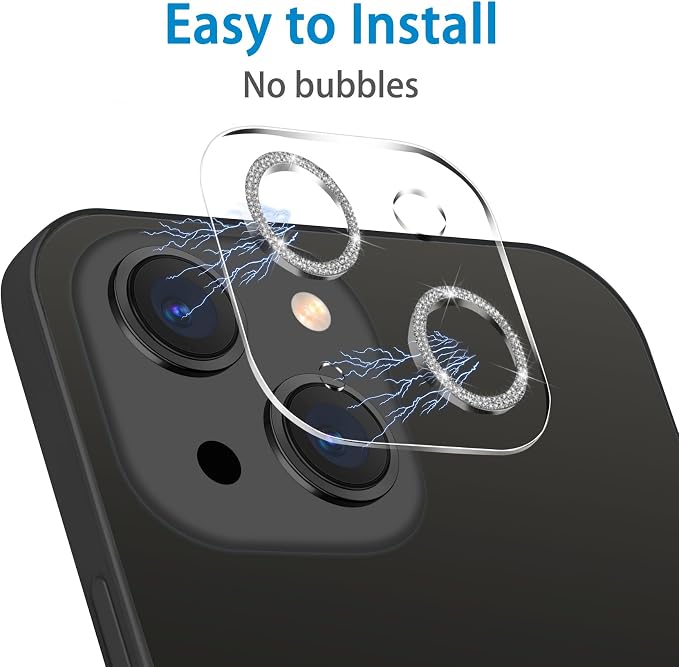 3 Pack Dengduoduo Tempered Glass Camera Lens Protector for iPhone 14 6.1" & iPhone 14 Plus 6.7", Glitter Bling Diamond, Ultra HD, 9H Hardness, Anti-Scratch, Case Friendly, Easy to Install [No Affect on Night Shots] - Image 5