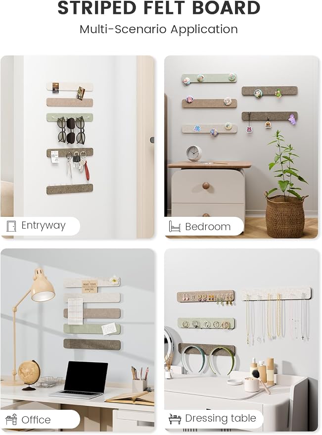 Fluxynara 13" x 2" Felt Wall Panels, Linen Dusk | 5-Pack Includes 35 Push Pins and Adhesive Tabs for Photos, Notes and Decor in Bedroom Doors, Home Office or Studios - Image 6