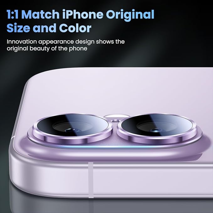 Uyiton for iPhone 17 Camera Lens Protector, Metal Frame Glass Cover | Not Easy to Break, Strong Adsorption, Case-Friendly, Metal 9H Sapphire Glass Rear Camera Screen Cover, Lavender - Image 5
