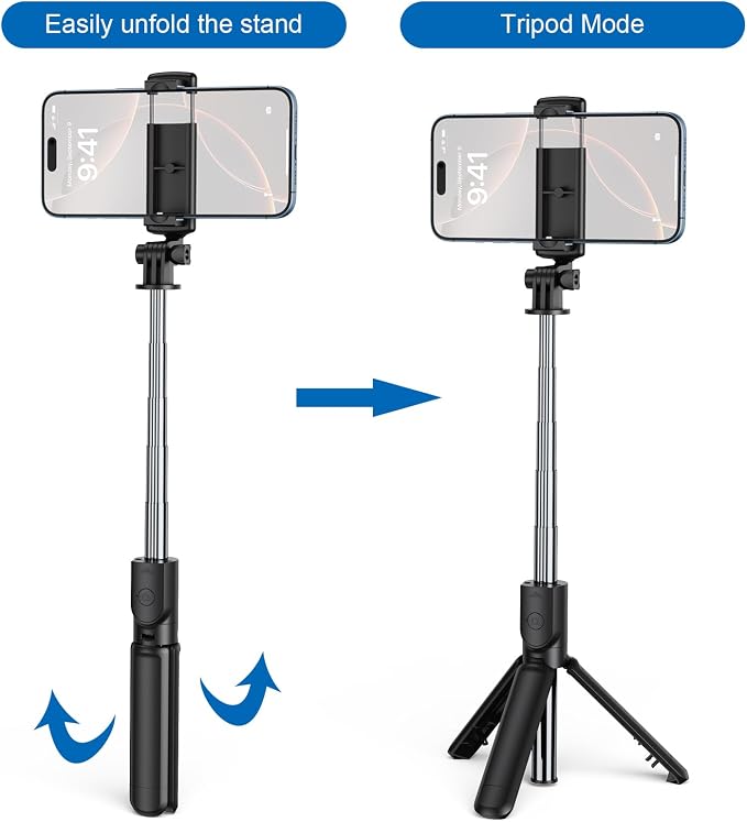 Selfie Stick Tripod, Retractable Selfie Stick Tripod with Wireless Remote Control, for Photograph, Live Streaming, Video Recording, Compatible with Android, iPhone and More - Image 6