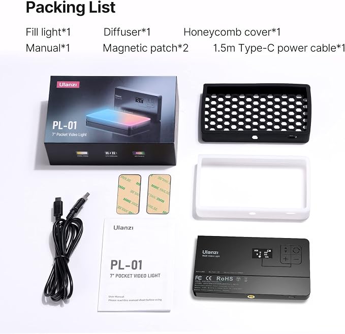 ULANZI PL-01 RGB Video Light, Portable RGB Camera Light with 4000mAh Battery, 360° Color 20 Light Effects, CRI≥95 2500-9000K LED Panel DSLR Photography Lighting for YouTube, Video Conference, Vlogging | 0-360° Full RGB HSI Adjustment 4000mAh Built-in R... - Image 9