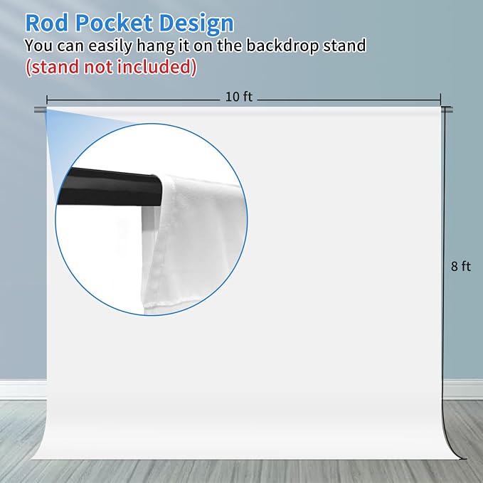 Hemmotop White Photo Backdrop Background 10x8ft | Polyester, Drapes Well, Rod Pocket for Easy Hanging, for Family Photoshoot, Wedding, Birthday, Graduation, Baby Shower - Image 6