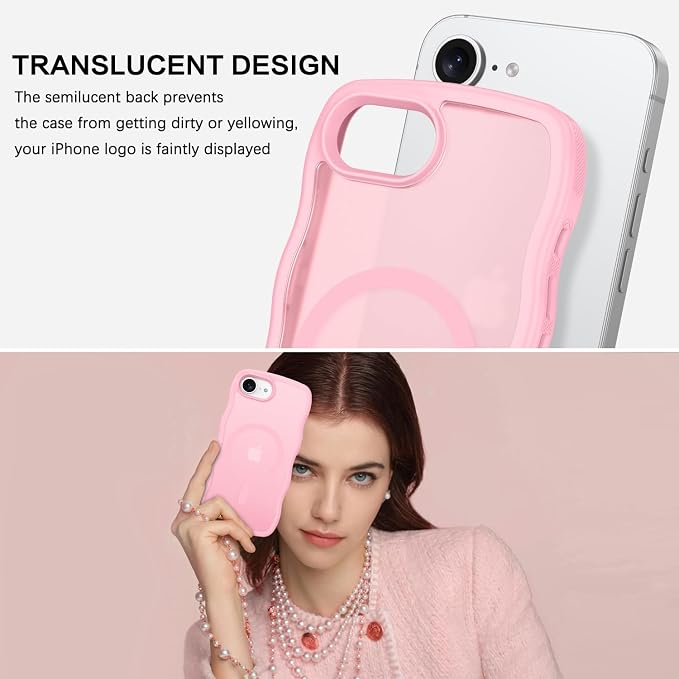 BENTOBEN Magnetic for iPhone 17e Case,Cute Wavy Frame [Compatible with MagSafe] Translucent Matte Anti-Slip TPU Bumper Women Girls Boys Men Shockproof Drop Protective Cover for iPhone 17e,Light Pink - Image 5