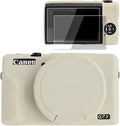VOVMOEYA Camera Case for Canon Powershot G7 X Mark III with 2PCS Screen Protector,Full Pritection Soft G7X III Silicone Case Detachable Lens Cover Protective Cover for Canon G7XIII G7X3-Beige by VOVMOEYA