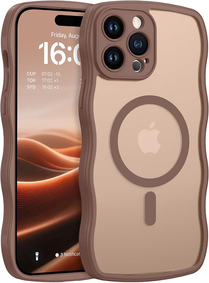 BENTOBEN Magnetic for iPhone 13 Pro Max Case, Cute Wavy [Full Camera Protection][Compatible with MagSafe] Matte Anti-Slip Bumper Women Girls Boys Protective Cover for 13 ProMax 6.7", Desert Titanium by BENTOBEN