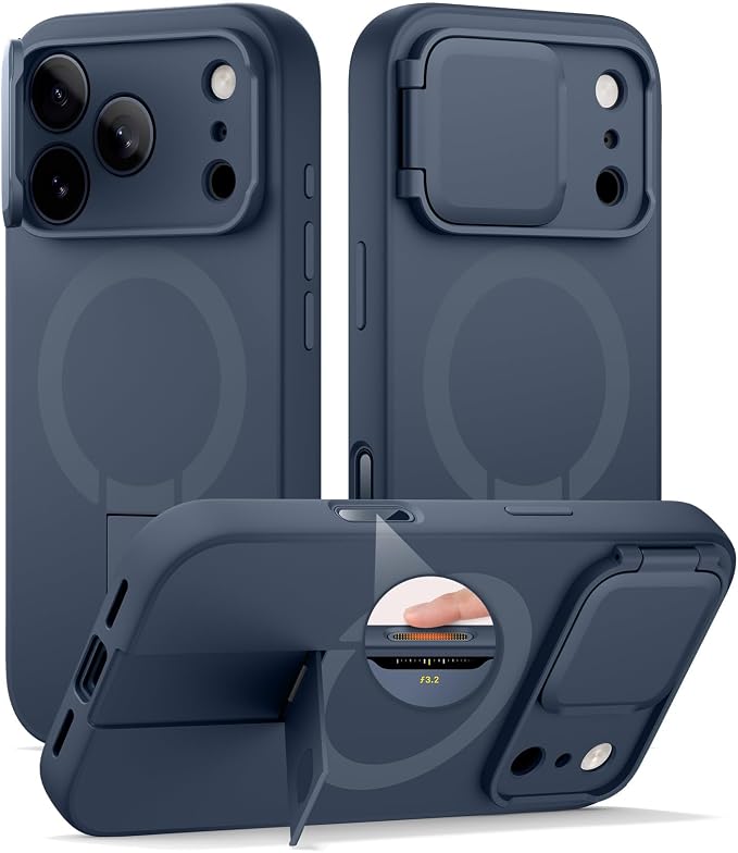 SURITCH for iPhone 17 Pro Case with Camera Control Cover, Camera Cover and Adjustable Kickstand, Compatible with MagSafe, Shockproof Bumper Protective Cases 6.3 Inch, Blue by SURITCH