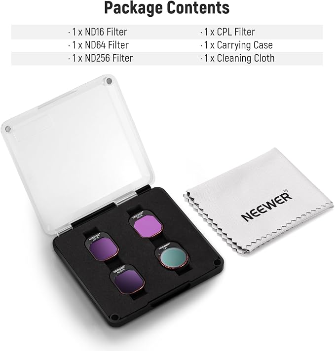 NEEWER ND & CPL Filter Set Compatible with DJI Mini 4 Pro, 4 Pack | ND16 ND64 ND256 Neutral Density Filters, Circular Polarizer, Drone Lens Accessories, Multi Coated HD Optical Glass - Image 9
