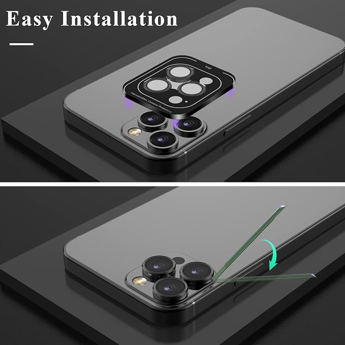 YWXTW Designed for iPhone 14 Pro Max Camera Lens Protector, for iPhone 14 Pro Camera Lens Protector, Individual Metal Anti Scratch HD Clear Case Friendly Tempered Glass Camera Cover, 1 Set (Graphite/Black) - Image 6