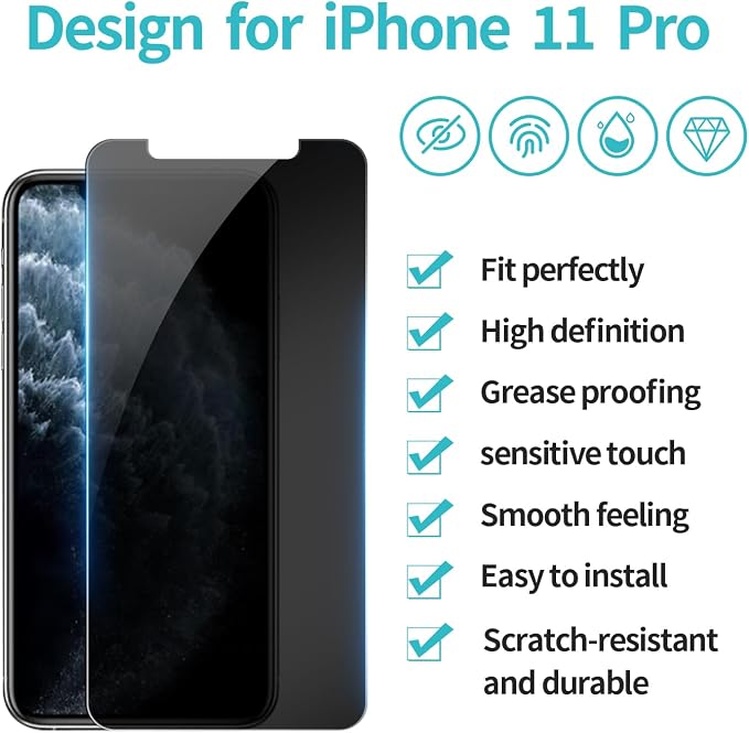 PEHAEL for iPhone 11 Pro Privacy Screen Protector+Camera Lens Protector | 3+3 Pack, Installation kits, Anti-Spy Private, Anti-Scratch, 9H Tempered Glass, Case Friendly, [5.8 inch] - Image 2