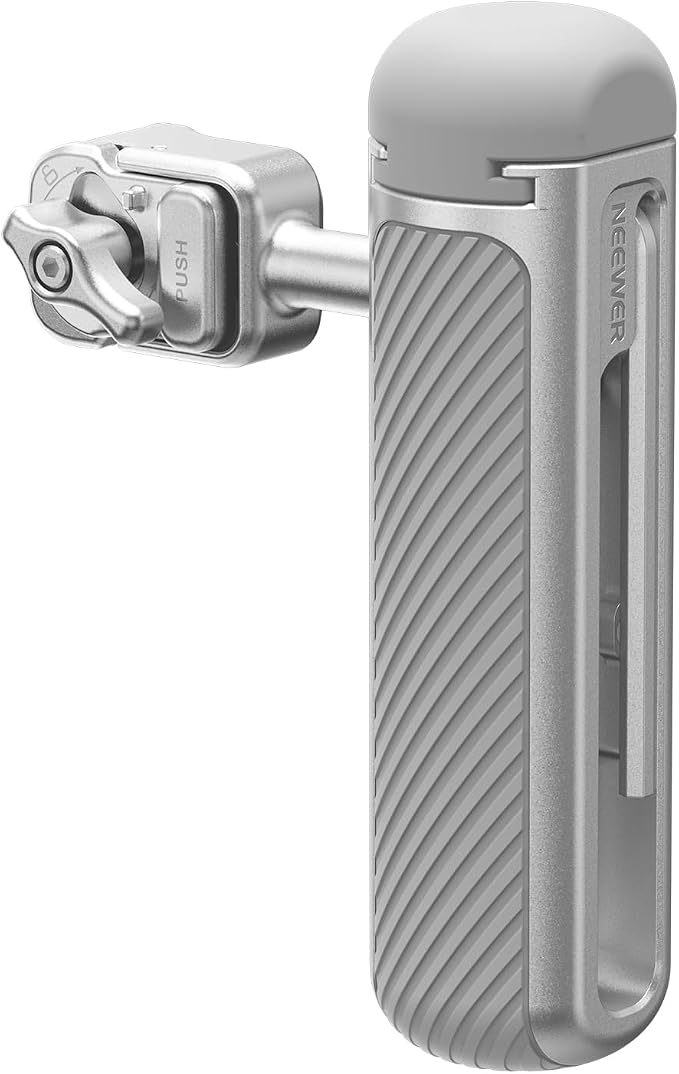 NEEWER Quick Release Side Handle with Anti Off Cold Shoe, 360° Rotation, Nonslip Grid, Compatible with iPhone 16 Pro 16 Pro Max S25 Ultra Phone Cage Accessories, Silver + Gray, PA045 by Neewer
