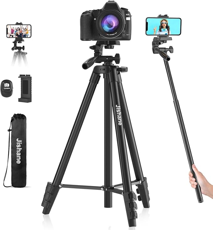 71 Inch Lightweight Tripod for Camera & Phone with Wireless Remote | Comes with phone holder and carry bag,travel-friendly,2-in-1 selfie stick and tripod design,Aluminum portable alloy body by Jishane