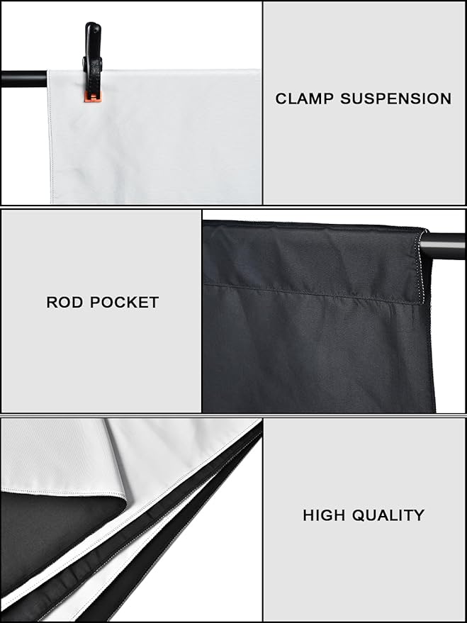6.5x10ft Black White Backdrop Screen, High Density Polyester Fabric | Pure Black White Photo Backdrop Curtain Screen with 4 Spring Clamps for Photography Photoshoot Portrait Party Video Studio - Image 5