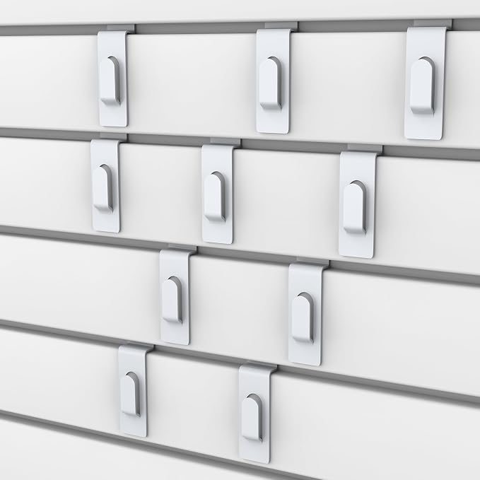 20 Pack Slatwall Utility Notch Hook Commercial Slatwall Picture Hook Metal Display Hook Hanger Slat Wall Hangers Slat Wall Accessories for Photo Frame Painting Arts Center Slat Panel (20, White) - Image 4