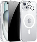 for iPhone 15 Plus Case Clear with Privacy Screen Protector | Full Camera Protection, Transparent Magnetic, Compatible with MagSafe, Shockproof Phone Cover, Slim Fit by ZOZDOKG